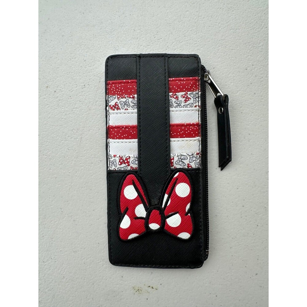 Disney Parks Minnie Mouse Polka Dot Bow Stripe Slim Credit Card ID Zip Wallet